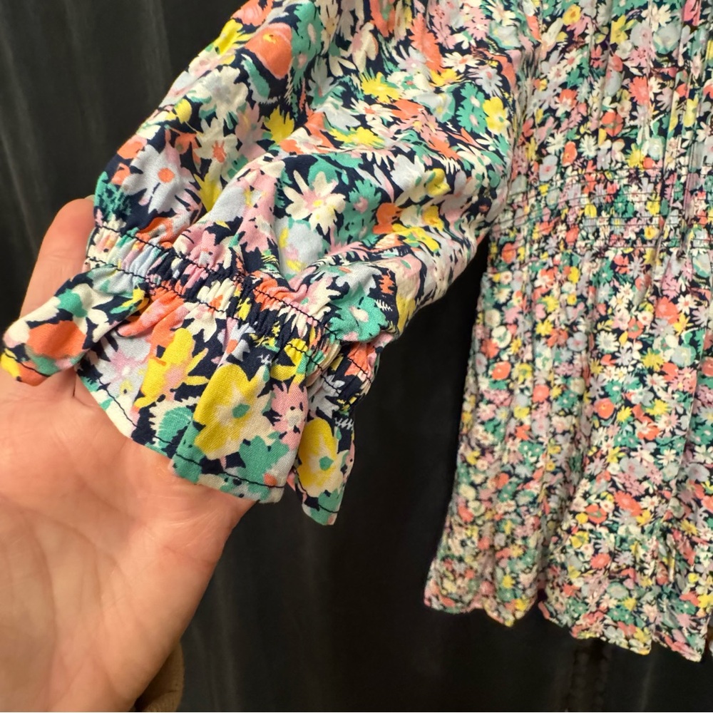 Gap Women’s Size L Relaxed Smocked Splitneck‎ Mini Dress Spring Floral - Picture 3 of 11